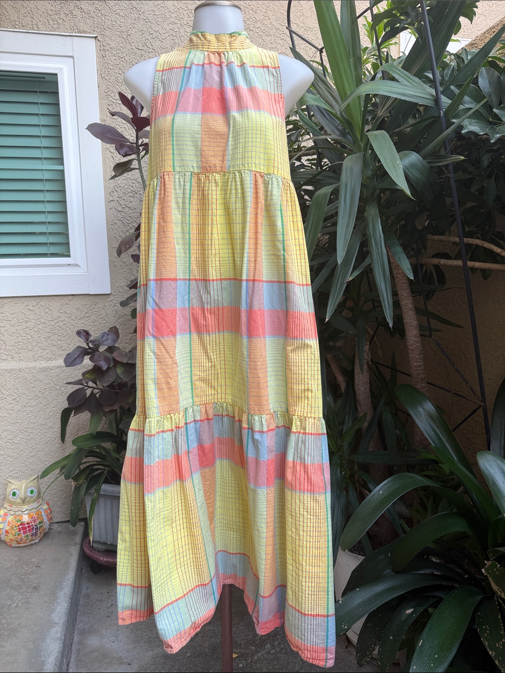 Urban Outfitters Pastel Yellow Plaid Tiered Maxi Skirt